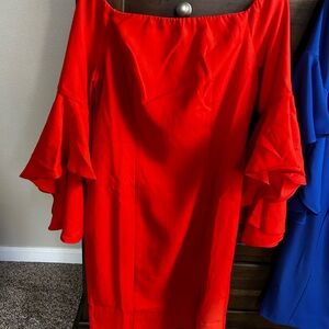 VENUS Orange Sheath Dress with 3/4 Bell Sleeves for Cocktail